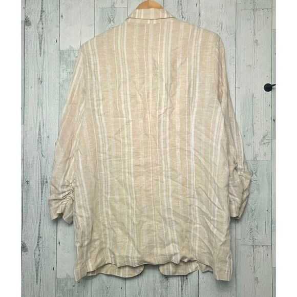 Ellen Tracy Striped Lagenlook Linen Viscose One Button Blazer Sz L - Picture 4 of 8